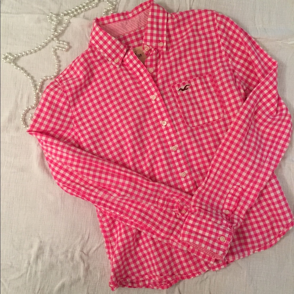 Hollister pink plaid button down shirt!